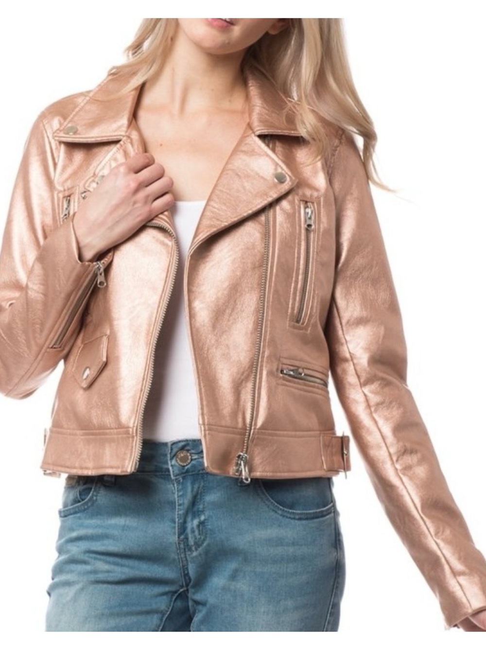 Love Tree Metallic Rose Gold Moto Jacket